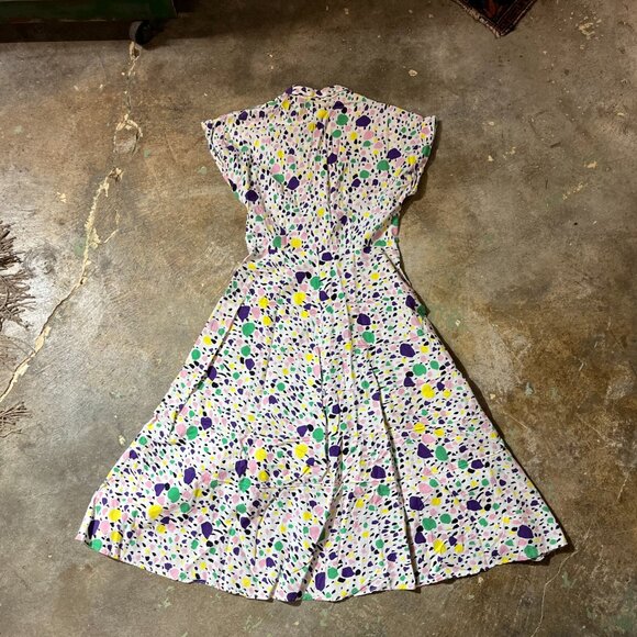 Amazing 1950s Vintage Abstract Print Shirt Dress Short Sleeved Button-up - Picture 2 of 4